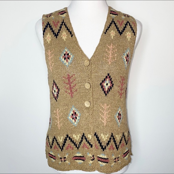 Northern Isles Sweaters - Portraits by NORTHERN ISLES Vintage Navajo Aztec Knit Button Sweater Vest M
